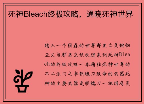 死神Bleach终极攻略，通晓死神世界
